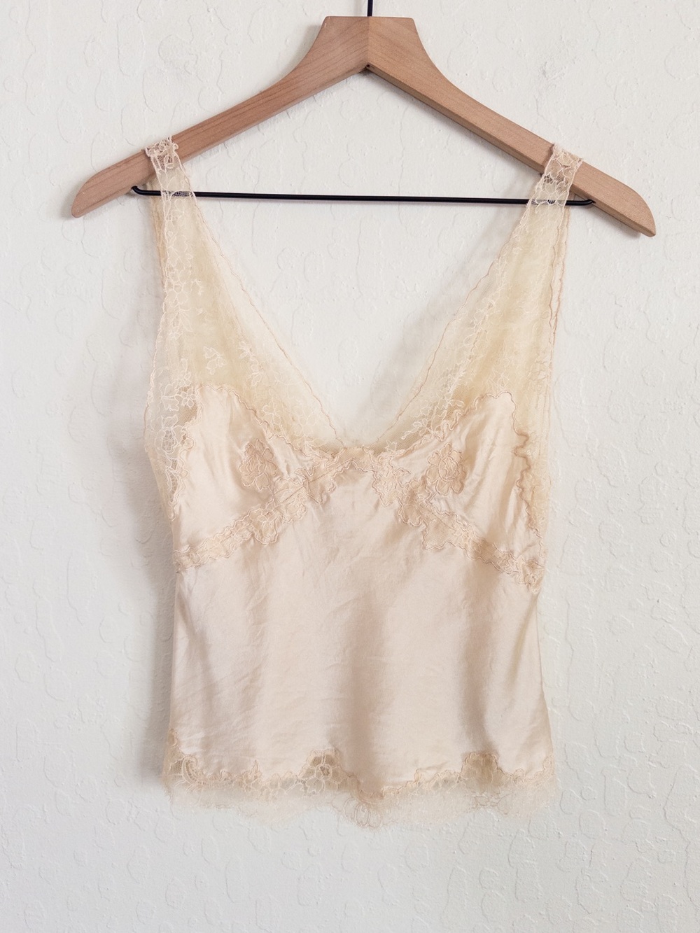 Vintage 100% Silk Sheer Lace Babydoll Cropped Tank Top Camisole XS Ivory Y2K